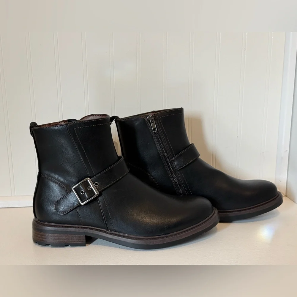 Men's George Faux Leather Moto Gunner Ankle Buckle Boot - Black 8M